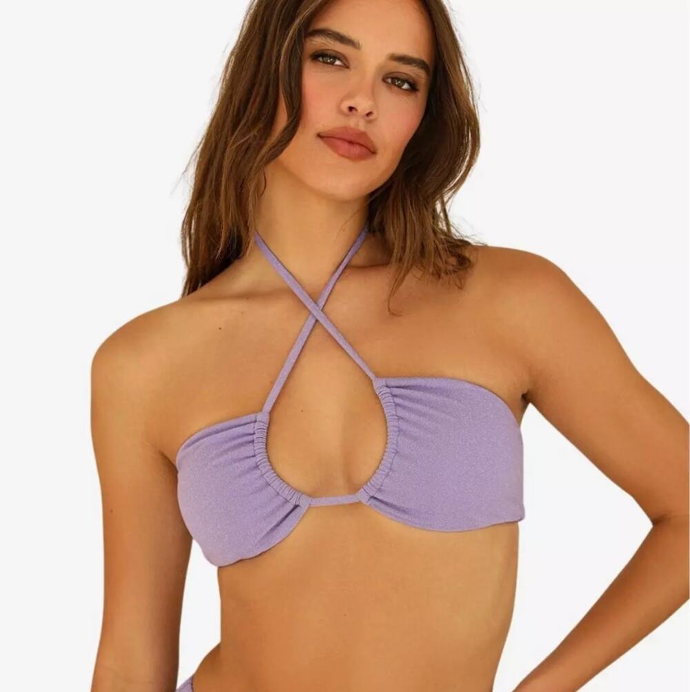 NWT Dippin' Daisys Amalfi bedazzled sparkle glitter purple o-ring bandeau bikini